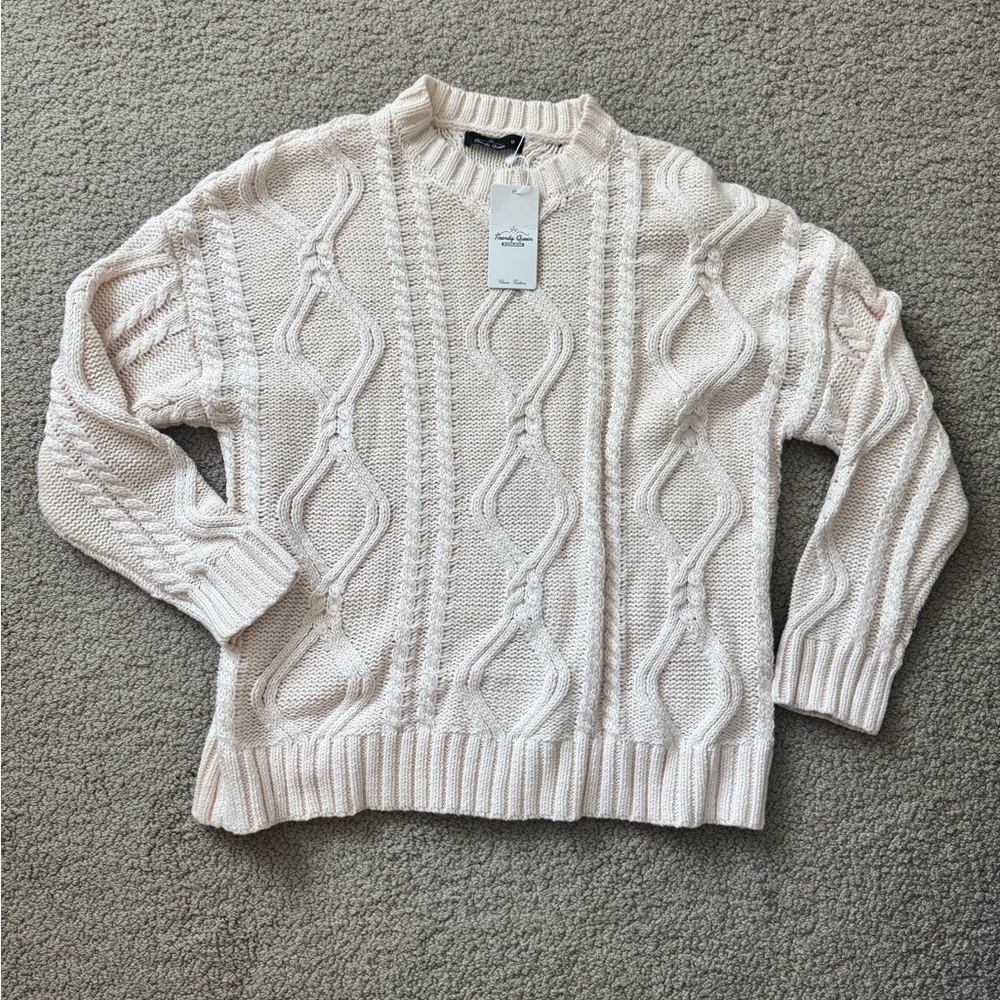 Trendy Queen Cream Cable Knit Sweater